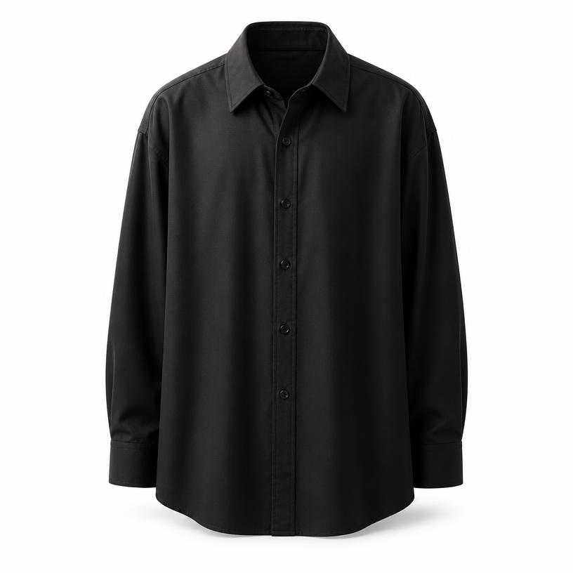 Generated item image of relaxed black point-collar woven shirt