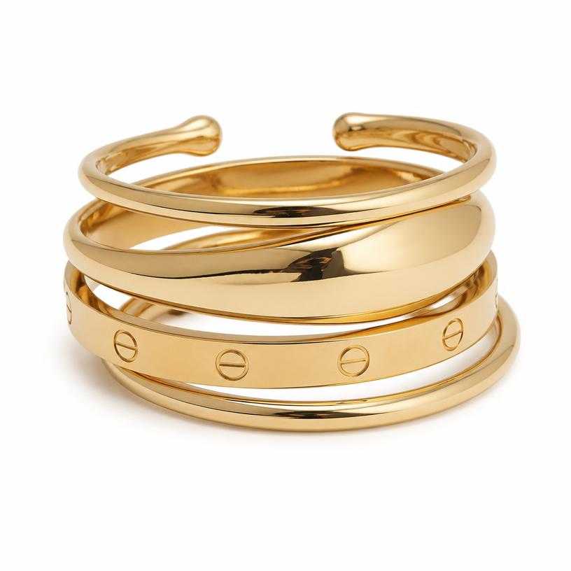 Generated item image of gold stacked metal bracelets
