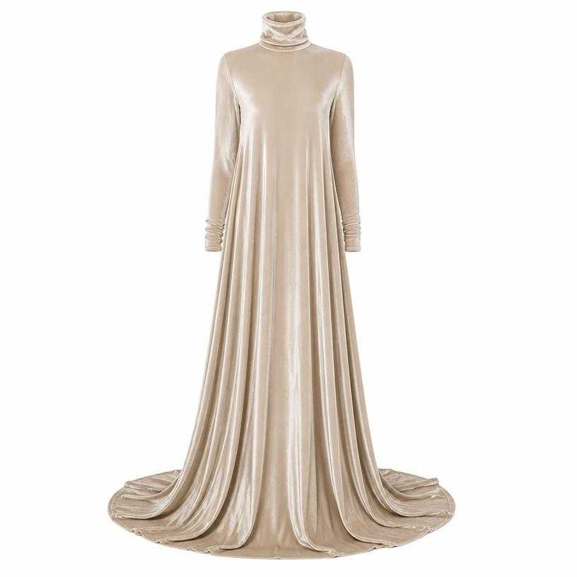 Generated item image of relaxed champagne beige high neck satin-like fabric gown