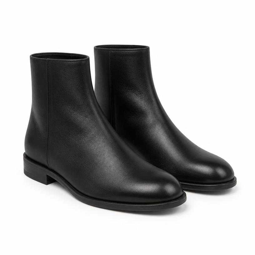 Generated item image of black low heel leather ankle boots