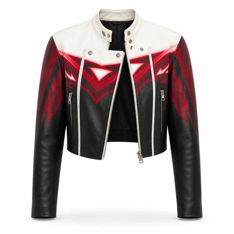 Generated item image of relaxed black cropped leather-like moto jacket