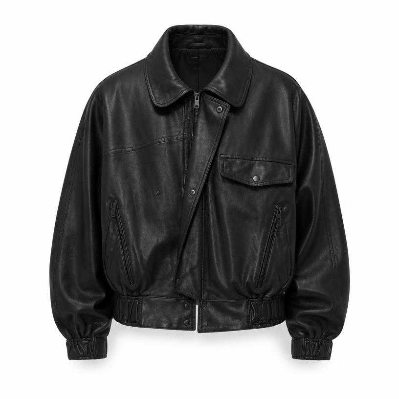 Generated item image of oversized black cropped leather leather jacket