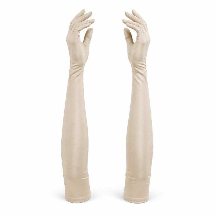 Generated item image of fitted champagne beige long stretch fabric gloves