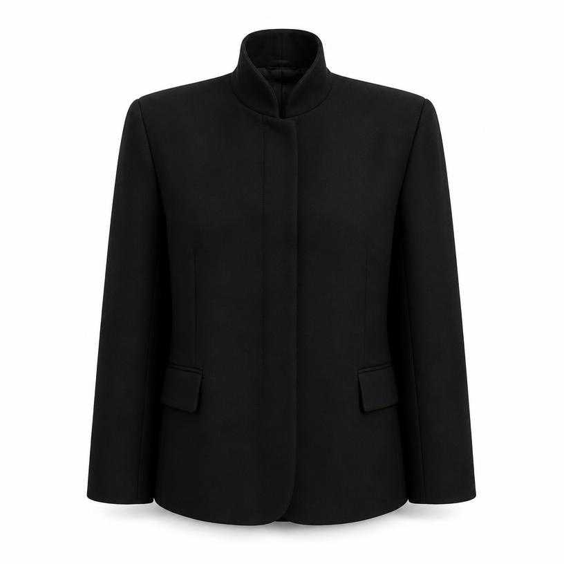 Generated item image of relaxed black structured shoulders woven suiting fabric jacket