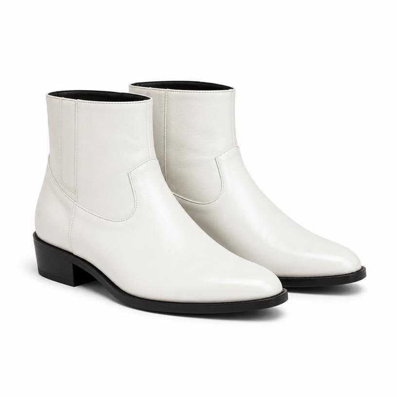 Generated item image of white low block heel leather ankle boots
