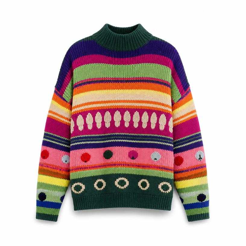 Generated item image of relaxed multicolor patterned knit sweater