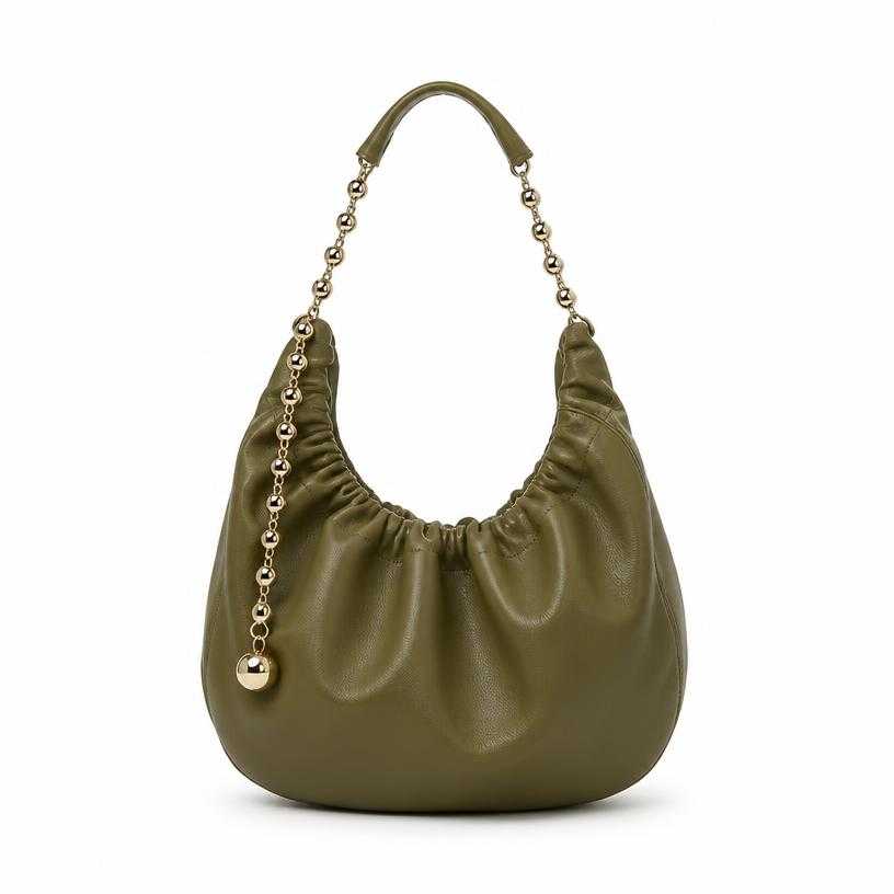 Generated item image of olive green ruched leather handbag