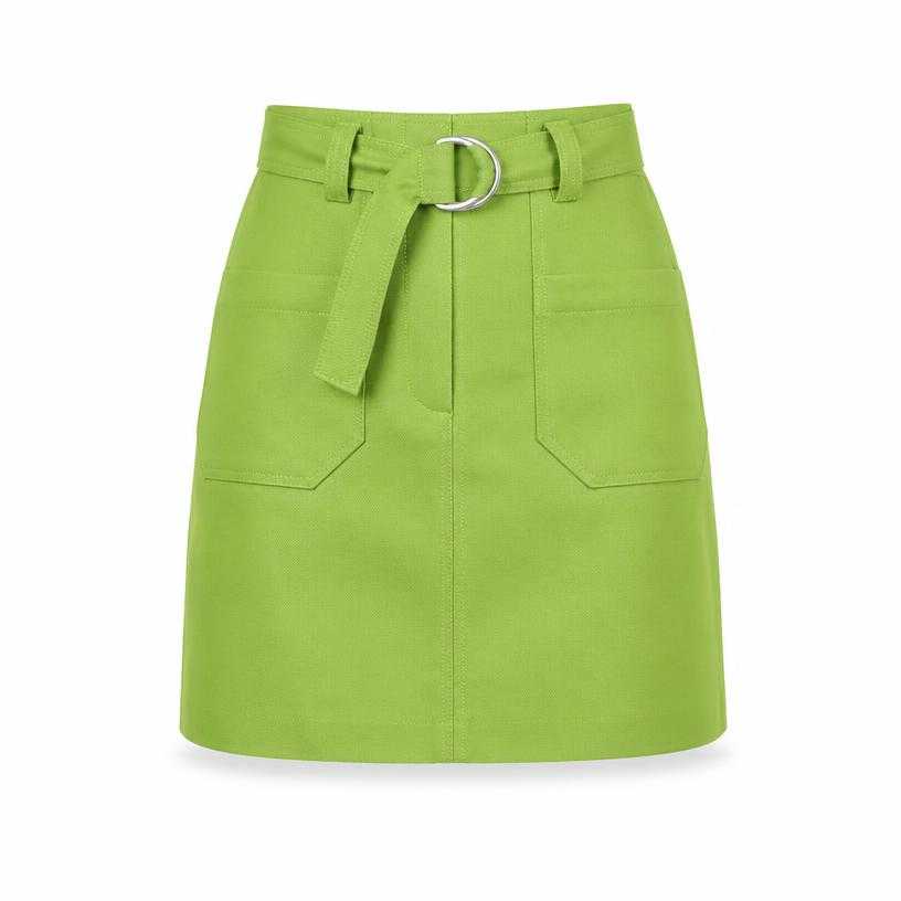 Generated item image of fitted bright lime green high waisted structured woven fabric mini skirt