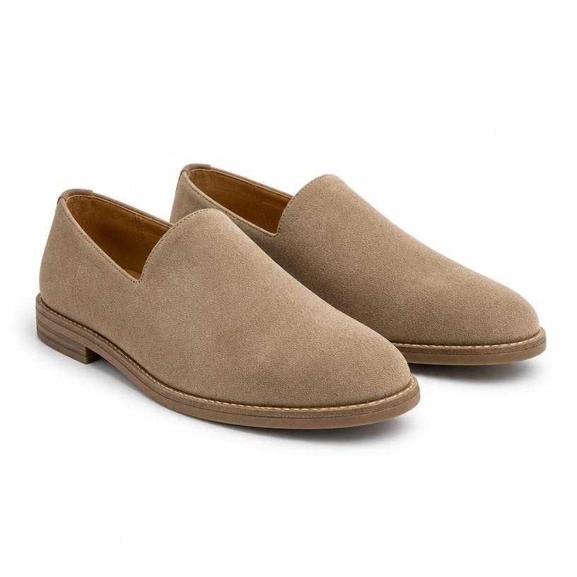 Generated item image of taupe rounded toe suede-like shoes