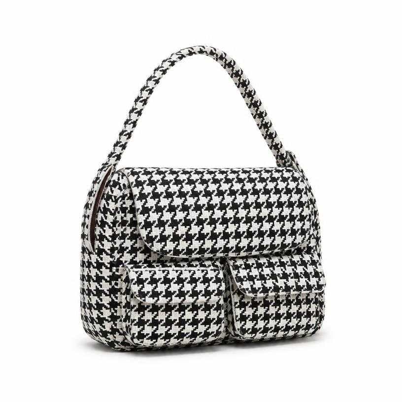 Generated item image of black and white houndstooth textile shoulder bag