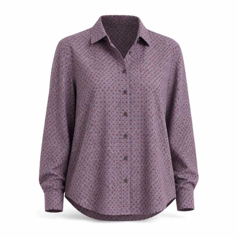 Generated item image of relaxed muted lavender small print woven fabric blouse