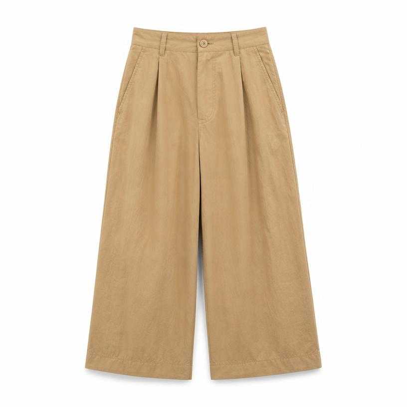 Generated item image of relaxed tan cropped wide-leg trousers