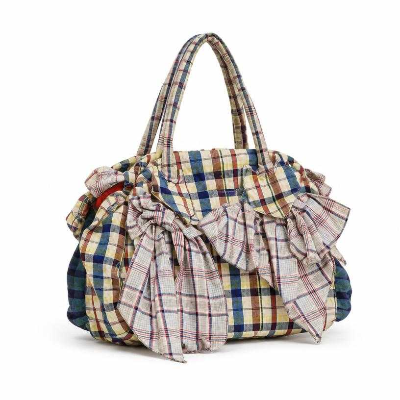 Generated item image of multicolor patchwork check woven fabric shoulder bag