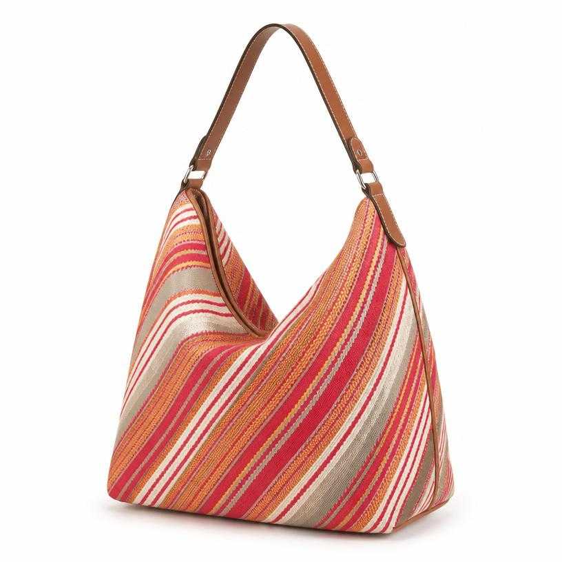 Generated item image of multicolor diagonal stripe woven textile shoulder bag