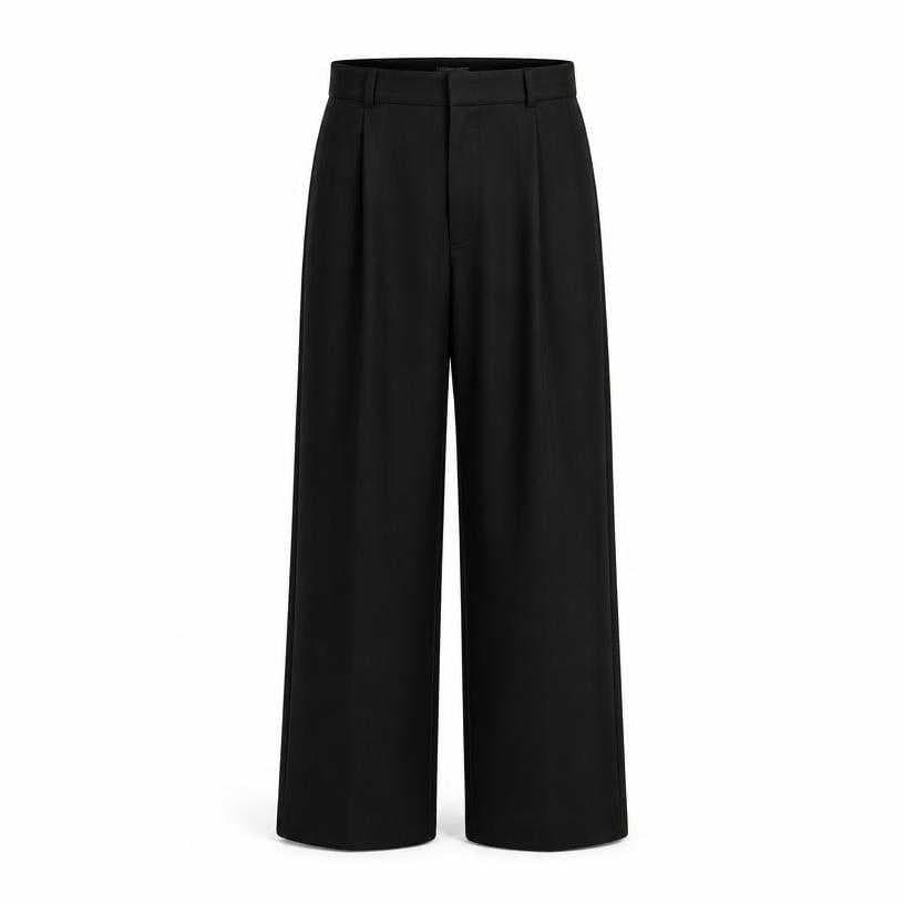 Generated item image of relaxed black wide leg woven fabric trousers