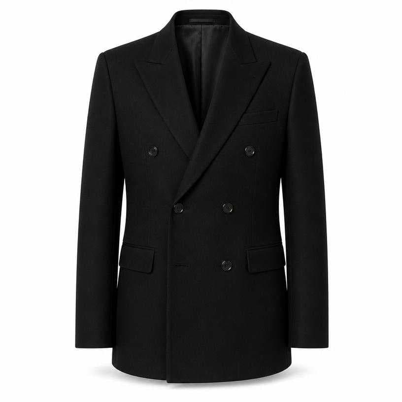 Generated item image of fitted black structured shoulders woven suiting fabric double-breasted blazer