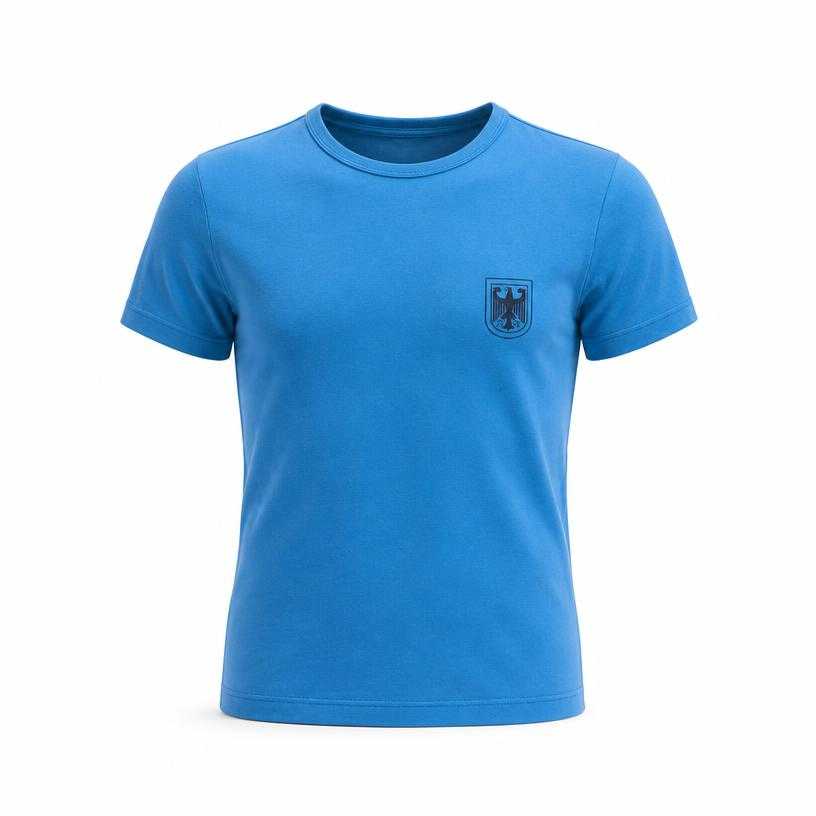 Generated item image of fitted blue crew neck cotton jersey t-shirt