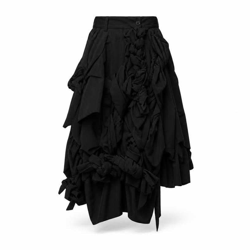 Generated item image of oversized black asymmetric woven fabric skirt