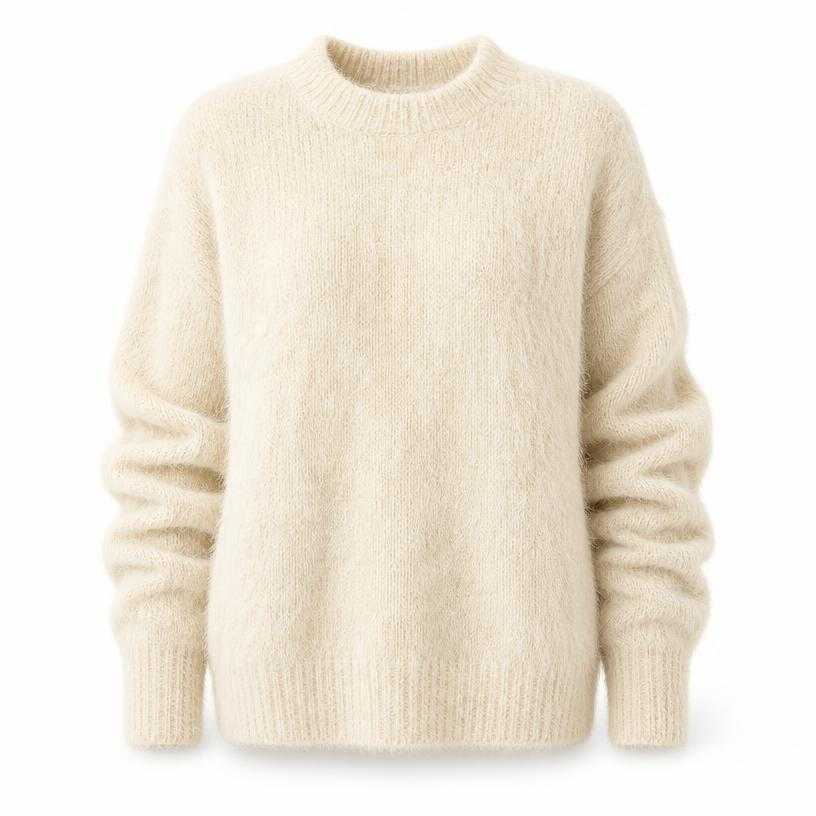 Generated item image of relaxed cream crew neck fuzzy knit sweater