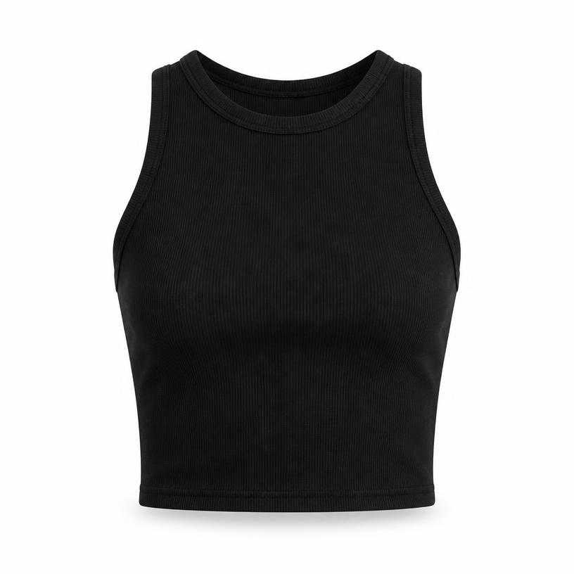 Generated item image of fitted black cropped ribbed knit cotton tank top