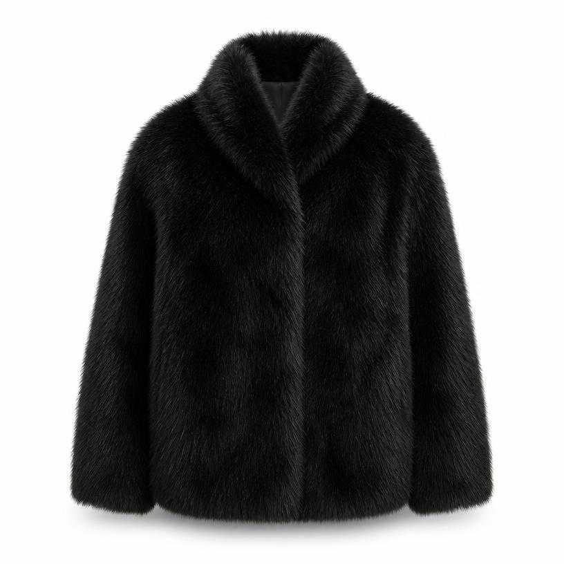 Generated item image of oversized black fur-like pile jacket