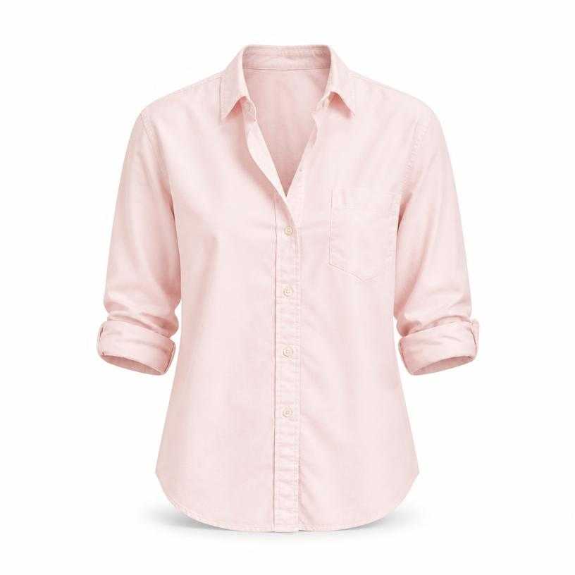 Generated item image of relaxed pale pink rolled sleeves woven fabric button-up shirt