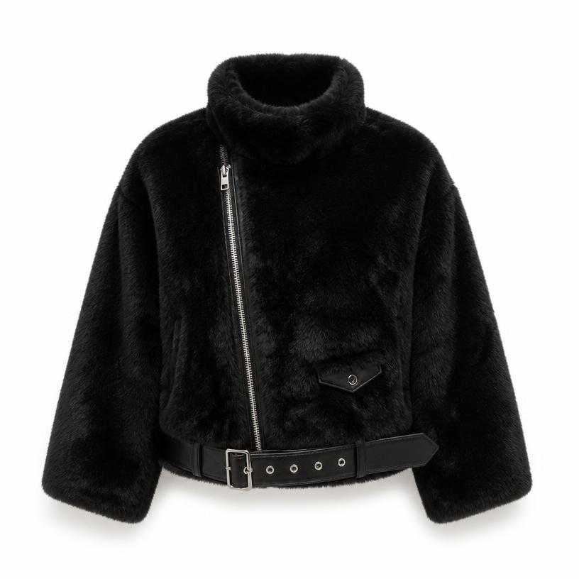 Generated item image of relaxed black cropped faux-fur jacket