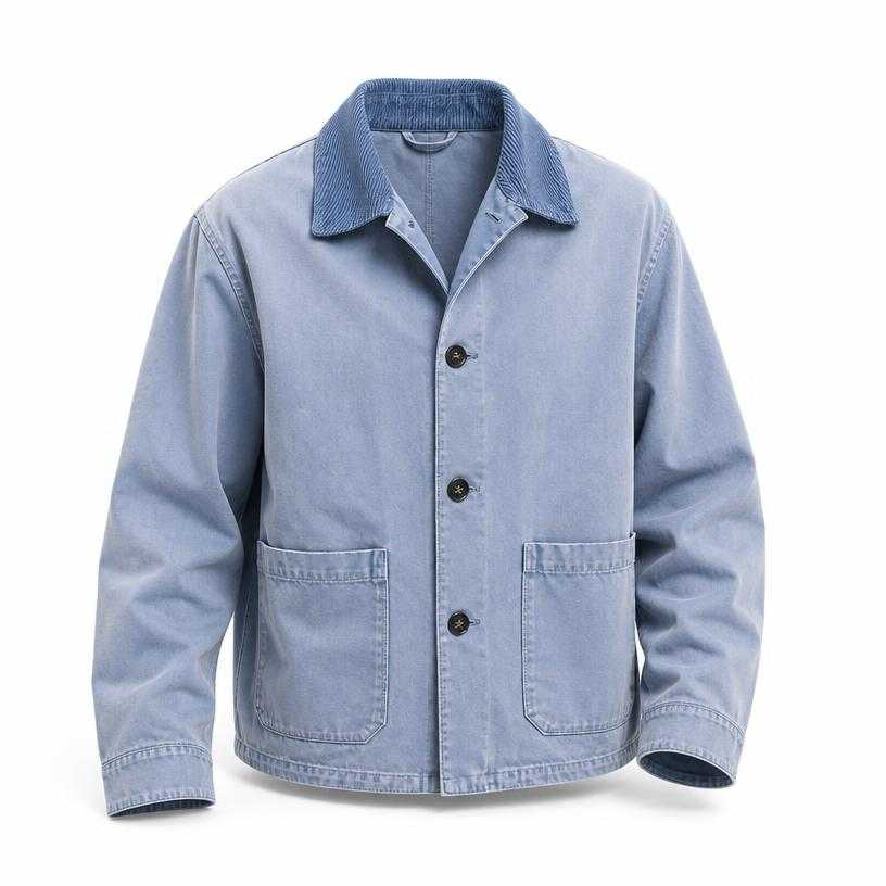 Generated item image of relaxed pale blue patch pocket cotton twill chore jacket