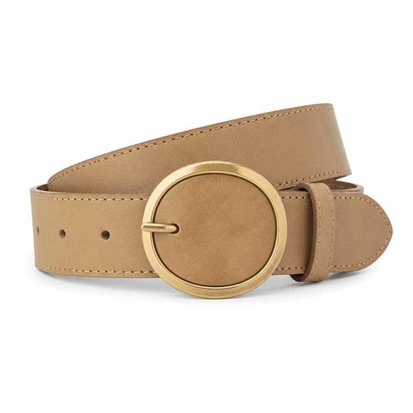 Generated item image of tan oval buckle leather belt