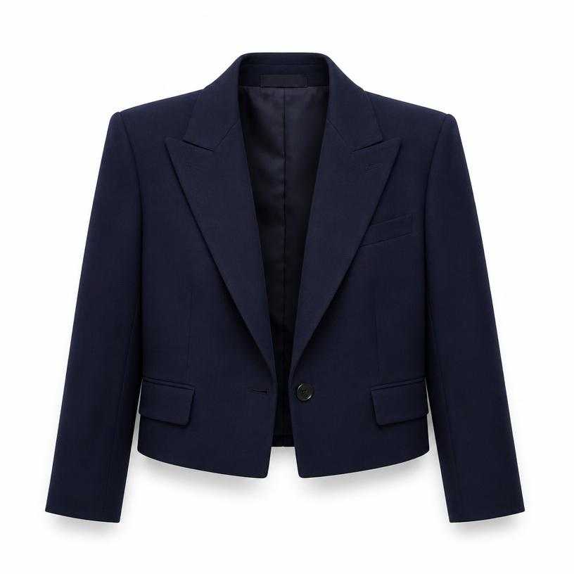 Generated item image of relaxed dark navy cropped woven suiting fabric blazer