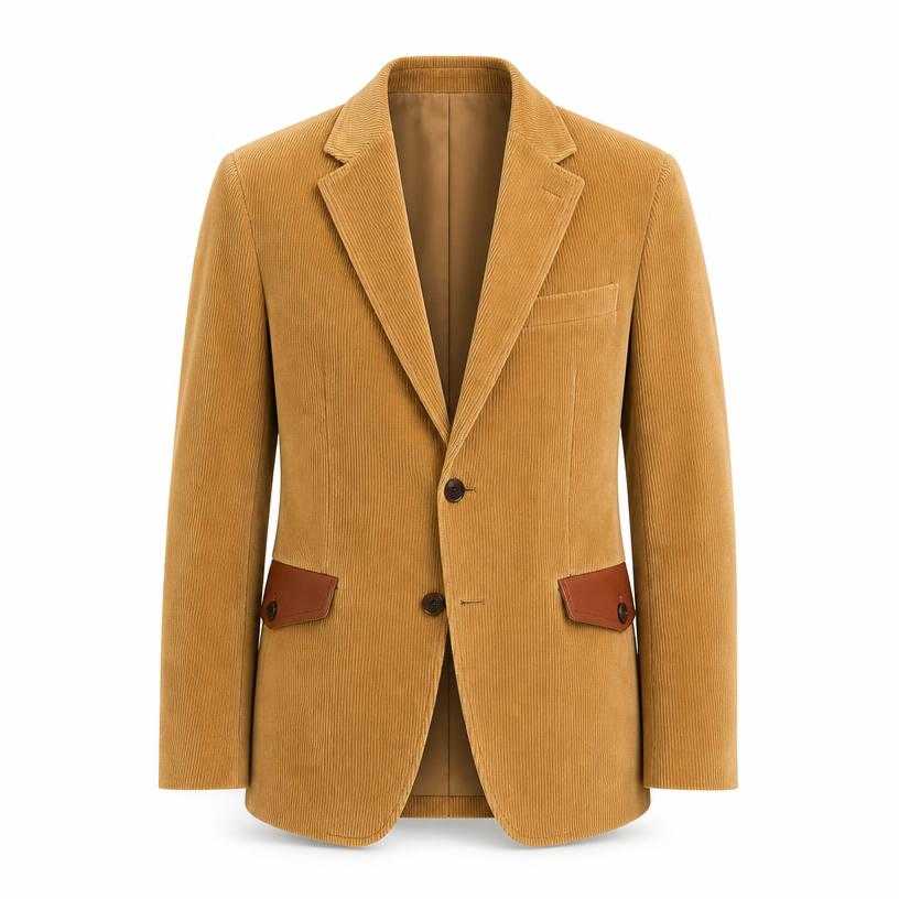 Generated item image of relaxed mustard tan notched lapels corduroy blazer