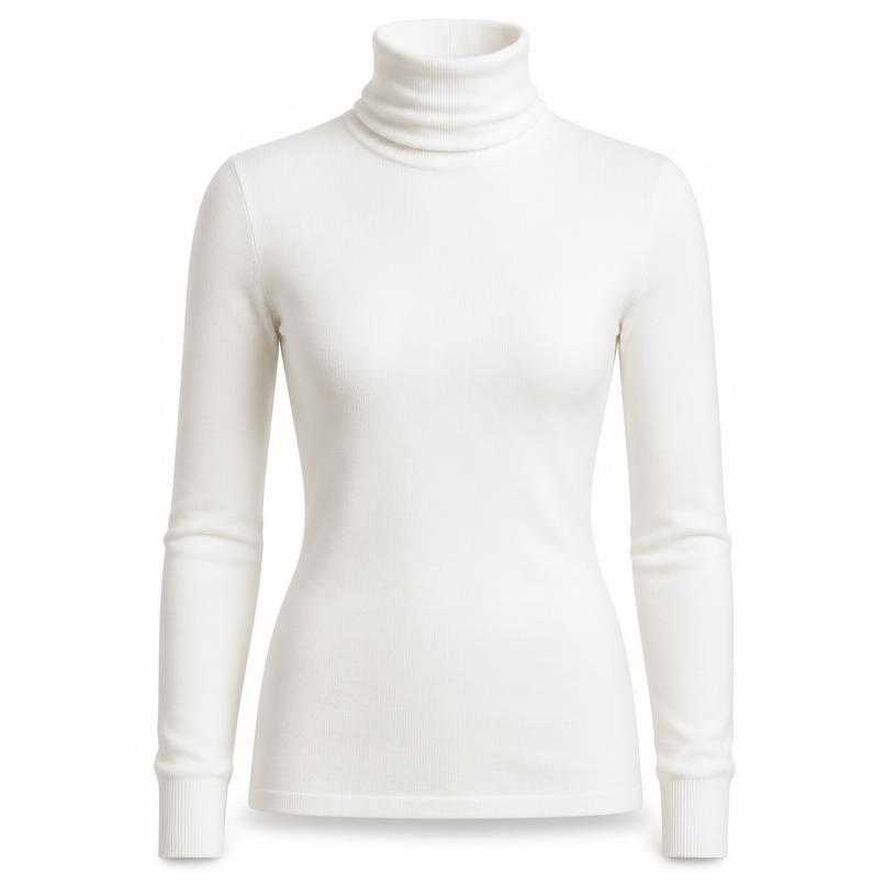 Generated item image of fitted white smooth knit turtleneck top