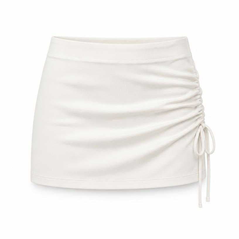 Generated item image of fitted white side drawstring smooth woven fabric mini skirt