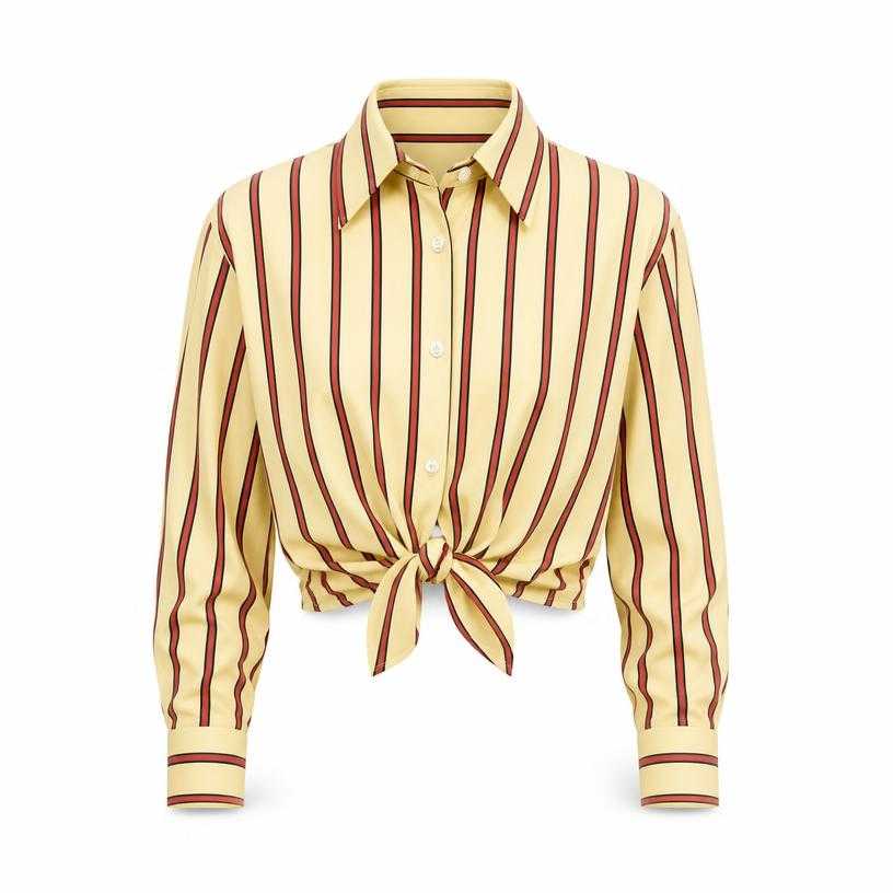 Generated item image of relaxed pale yellow striped lightweight woven fabric button-up shirt
