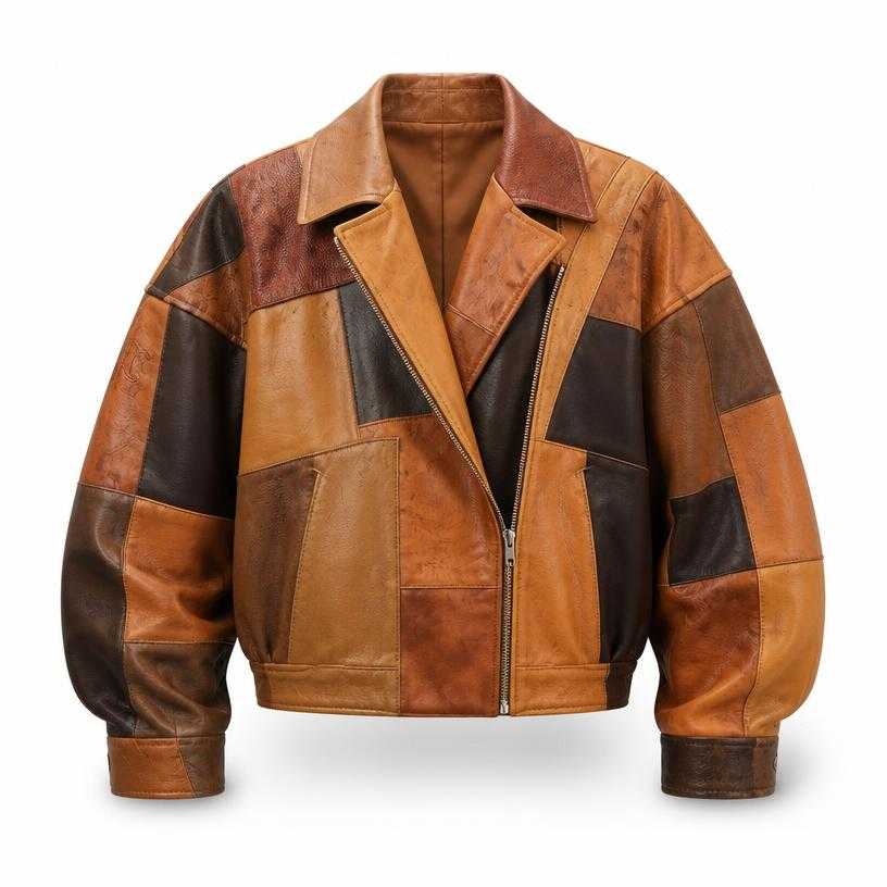 Generated item image of oversized brown patchwork leather jacket