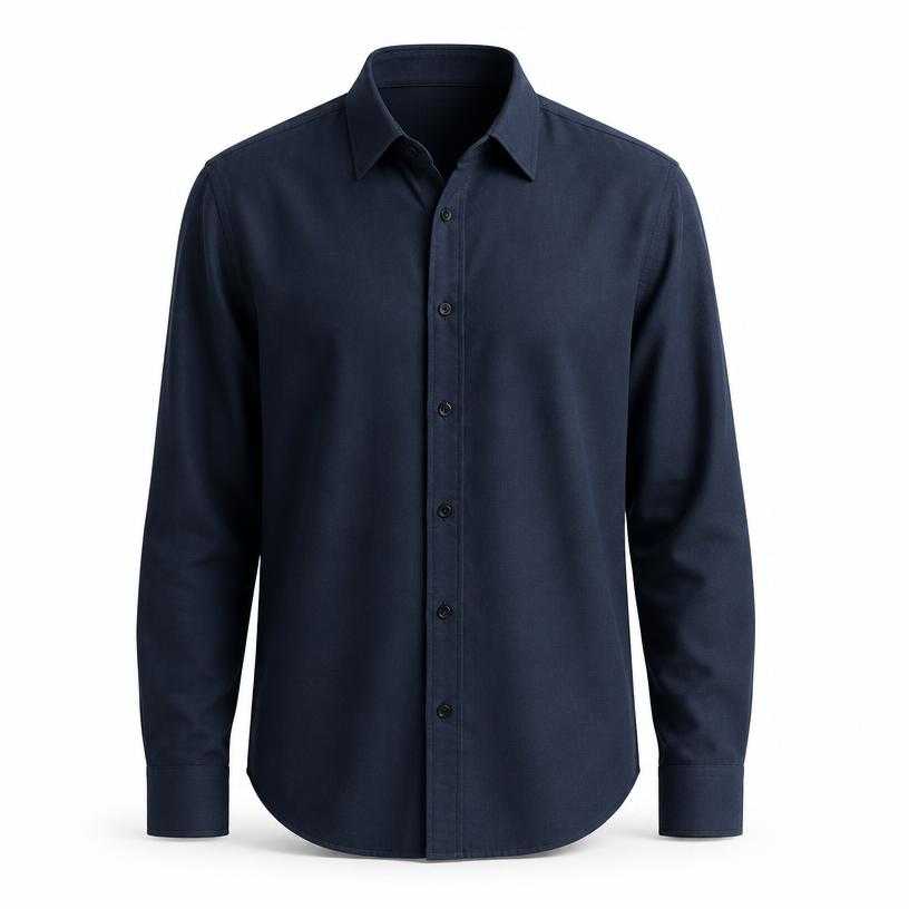 Generated item image of relaxed dark blue collared woven fabric shirt