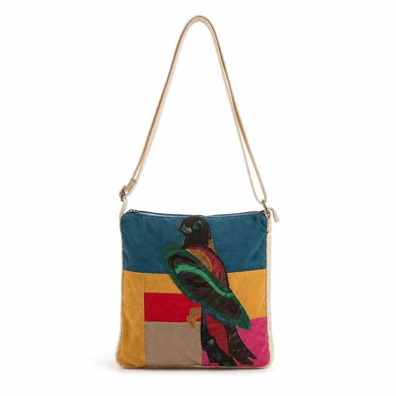 Generated item image of multicolor bird motif canvas crossbody bag