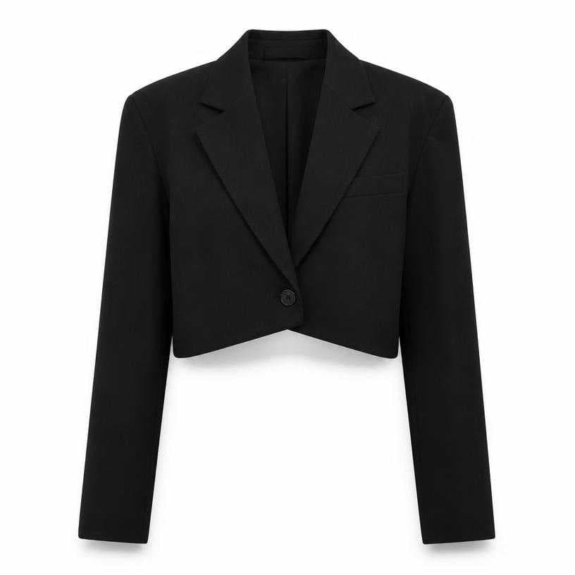 Generated item image of relaxed black tailored lapel suiting fabric cropped jacket