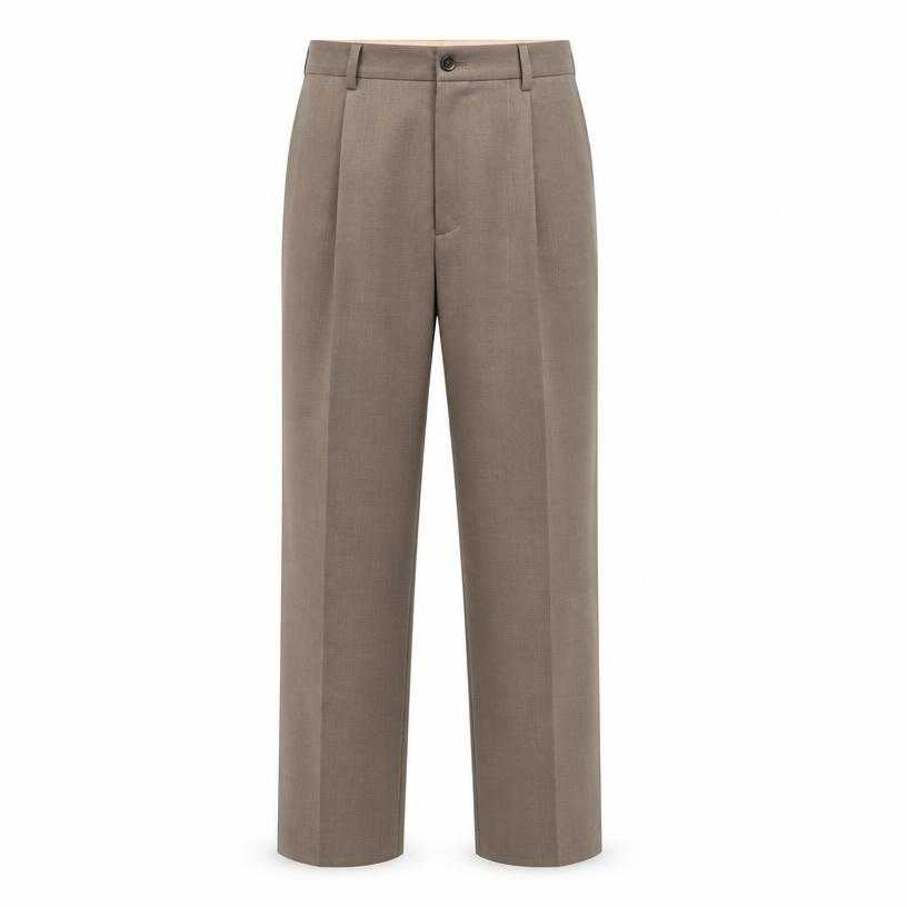 Generated item image of relaxed taupe beige woven fabric trousers