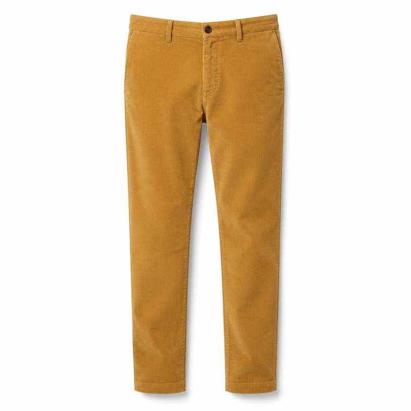 Generated item image of fitted mustard tan flat front corduroy trousers
