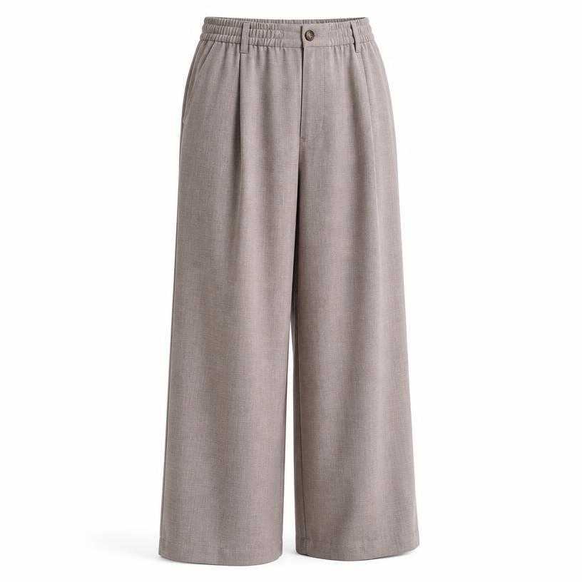 Generated item image of relaxed taupe grey wide leg trousers