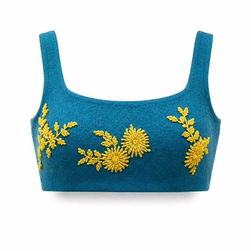 Generated item image of fitted teal blue sleeveless crop top