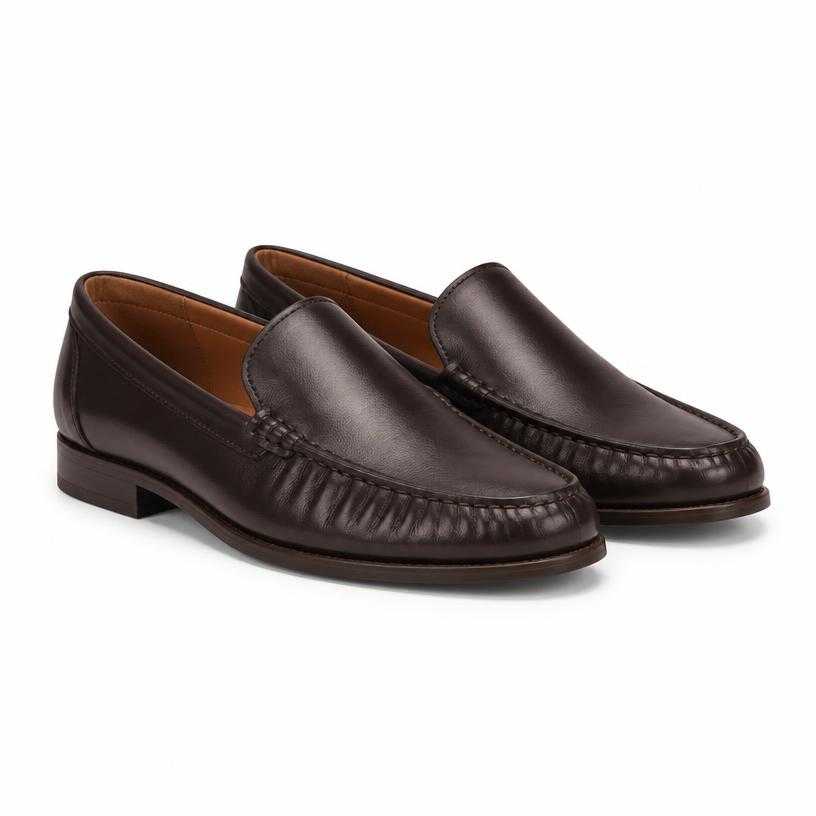 Generated item image of dark brown flat sole polished leather loafers