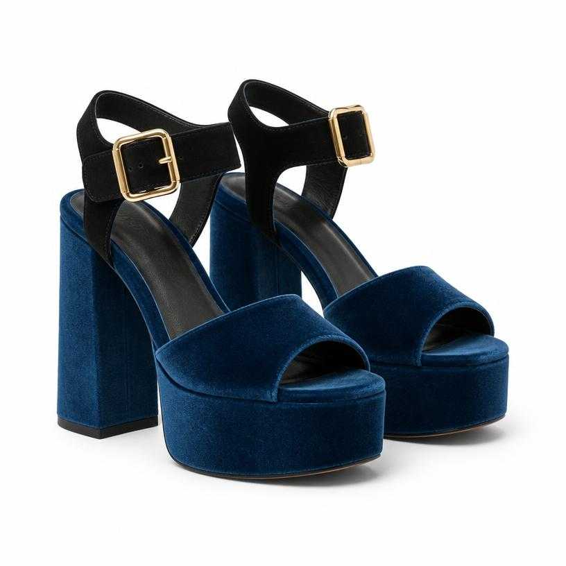 Generated item image of deep blue block heel platform sandals