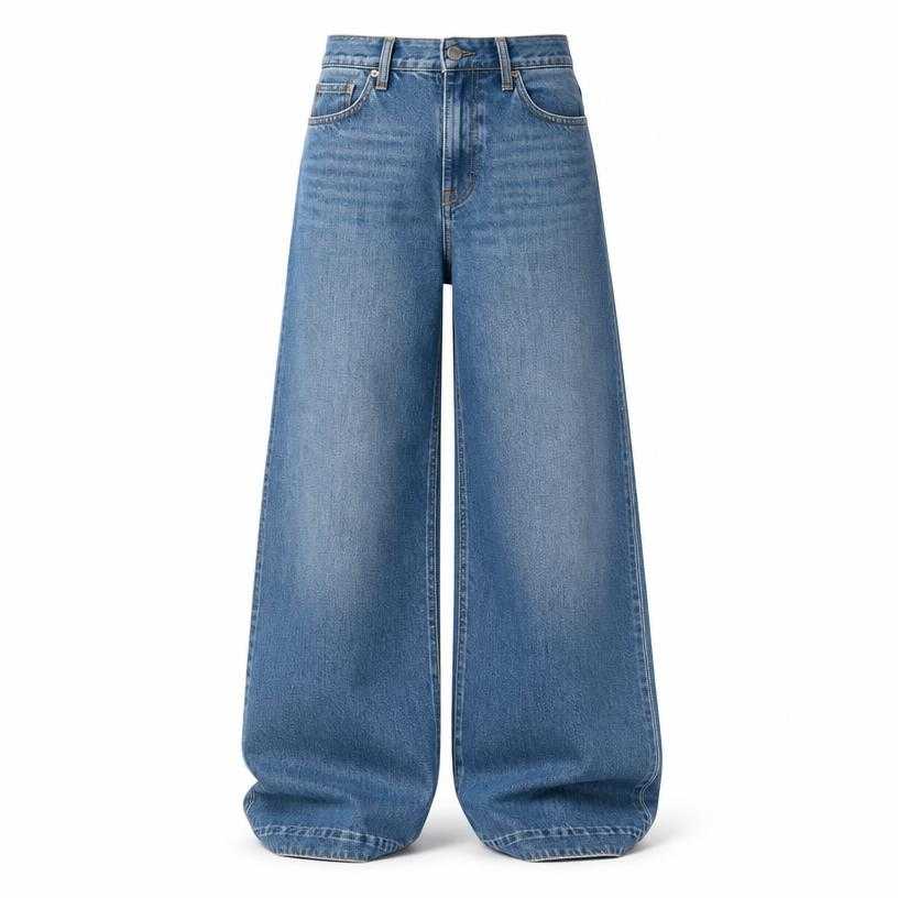 Generated item image of oversized medium blue wide leg denim jeans