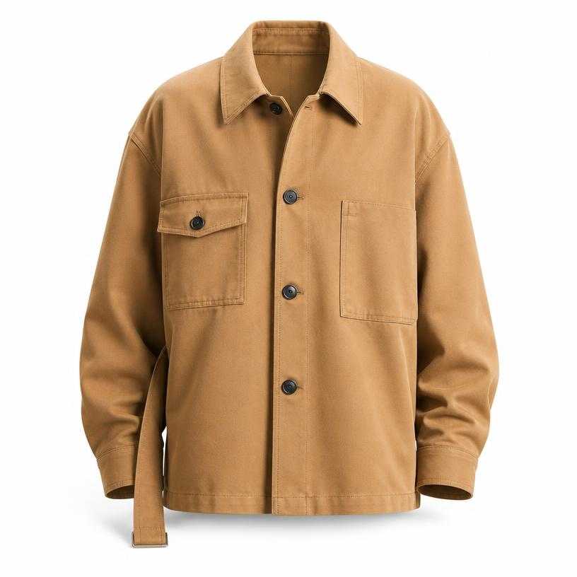 Generated item image of relaxed camel tan shirt-jacket cotton twill jacket