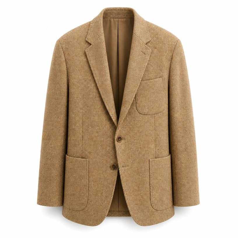 Generated item image of relaxed tan single-breasted textured woven blazer