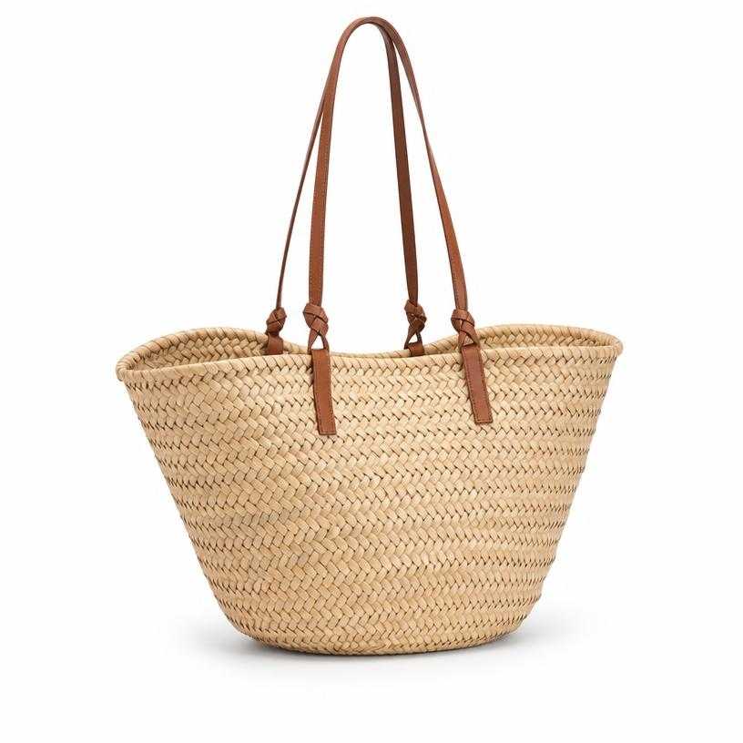Generated item image of natural beige large basket woven straw tote bag