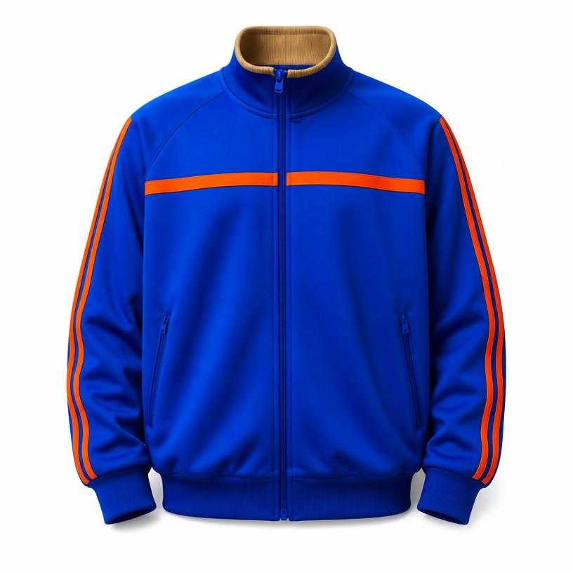 Generated item image of relaxed electric blue front zip smooth athletic knit track jacket