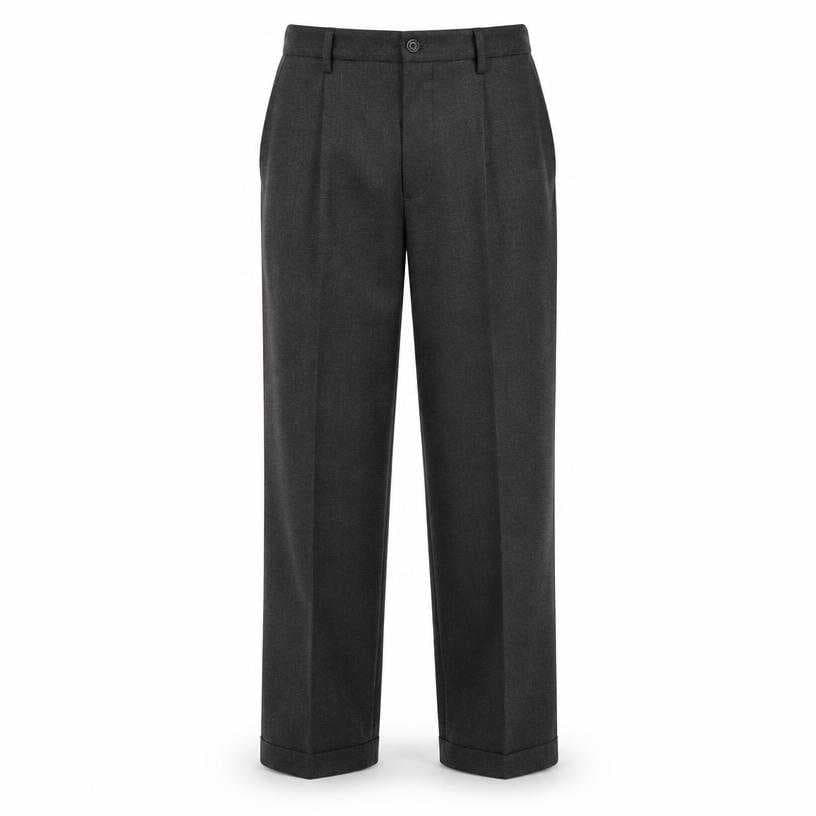 Generated item image of relaxed dark charcoal tailored wool suiting trousers